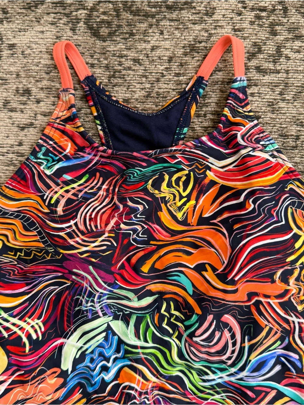 Athleta Girl Field Day One Piece Swimsuit Multicolor Swirl Print Kids XL Size 14 - Picture 8 of 8
